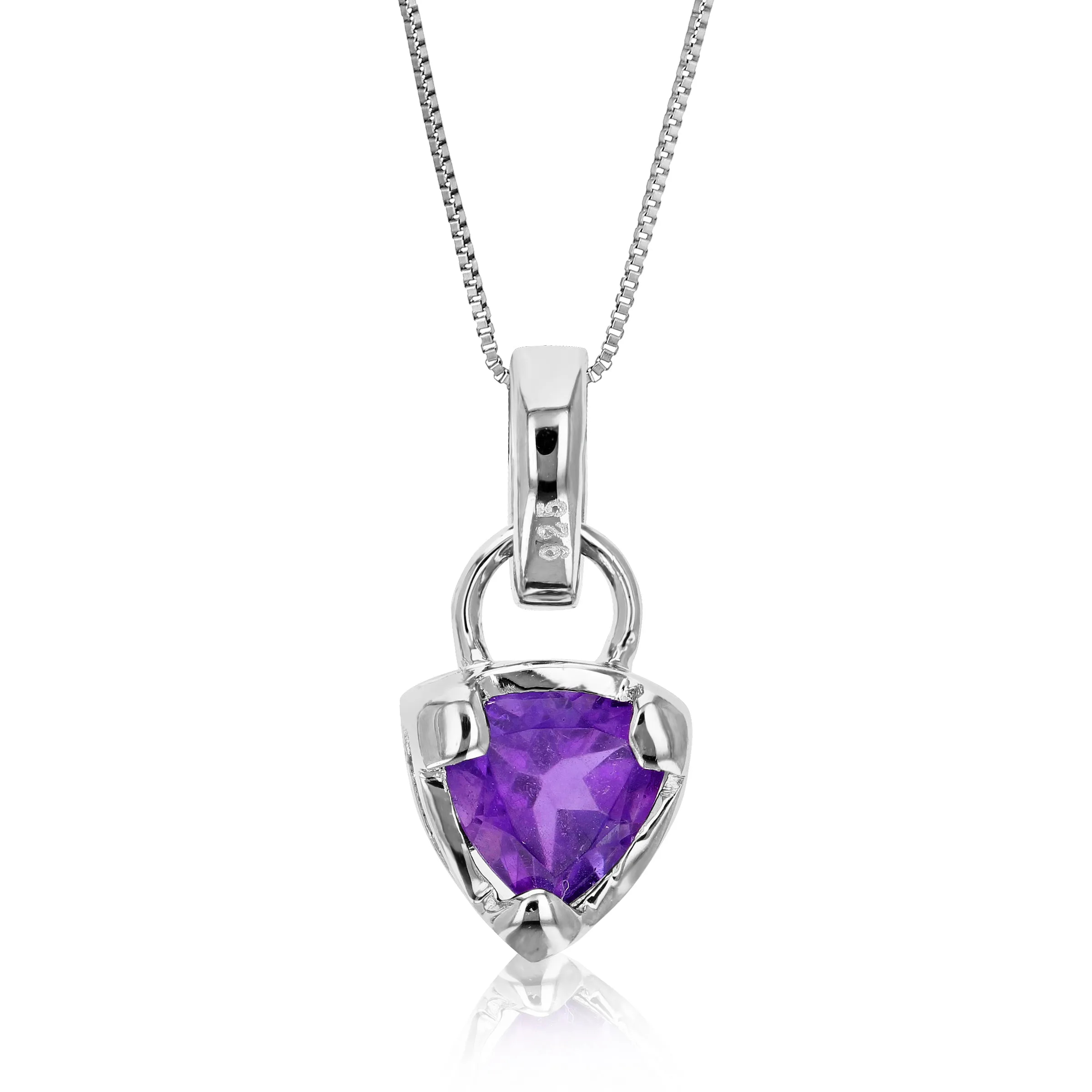 0.60 cttw Purple Amethyst Pendant Necklace .925 Sterling Silver 6 MM Trillion