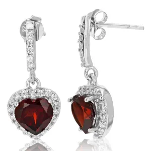 0.95 cttw Garnet Dangle Earrings .925 Sterling Silver With Rhodium 6 MM Heart