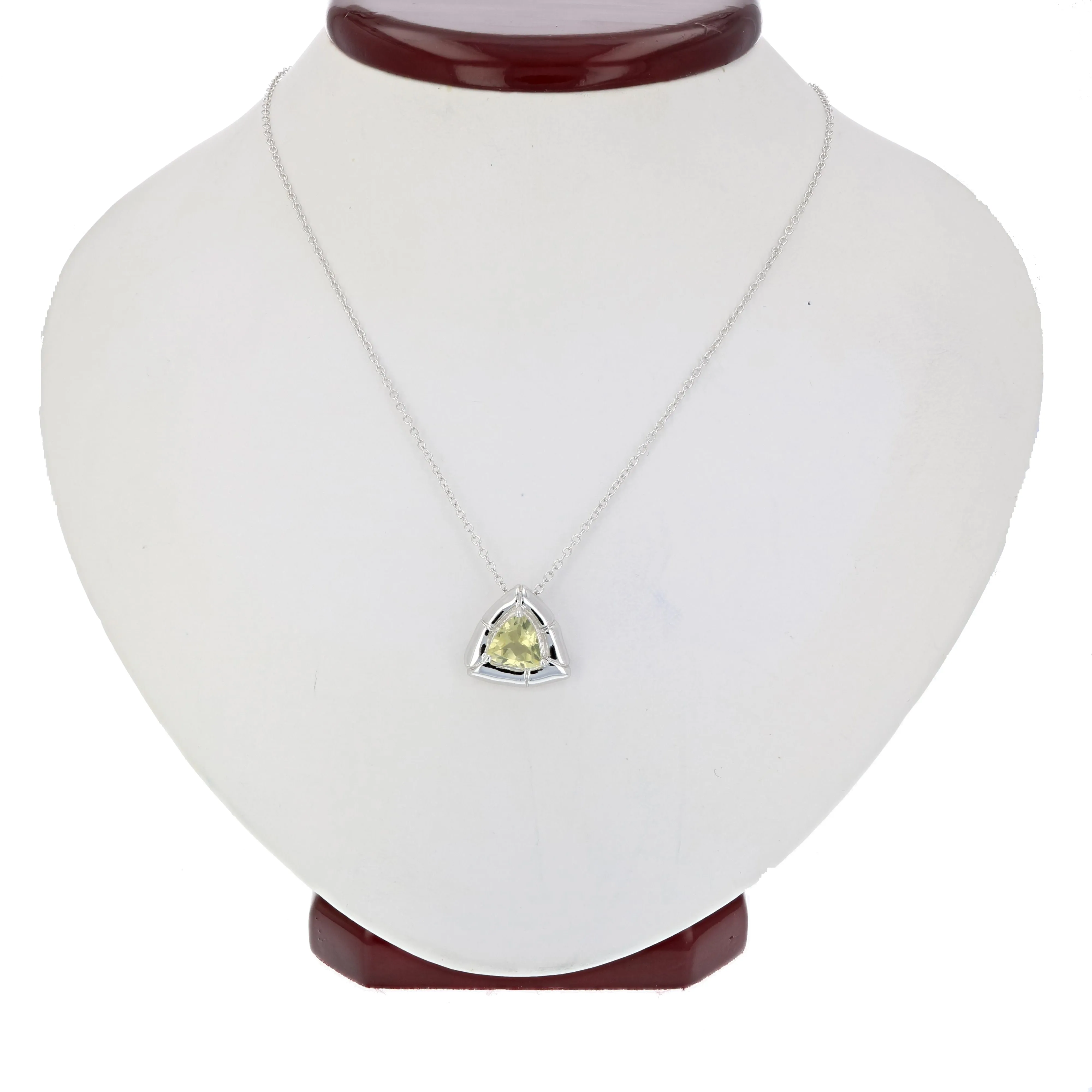 1 cttw Lemon Quartz Pendant Necklace .925 Sterling Silver Rhodium 7 MM Trillion