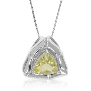 1 cttw Lemon Quartz Pendant Necklace .925 Sterling Silver Rhodium 7 MM Trillion