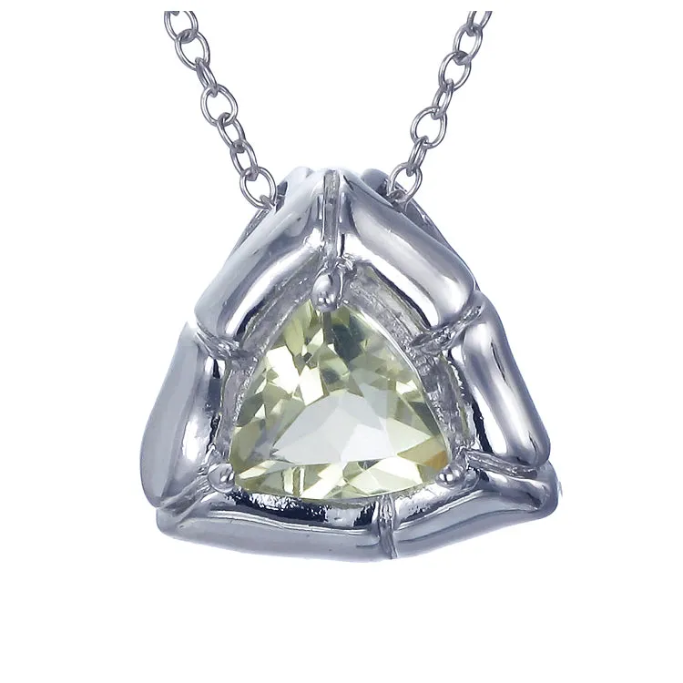 1 cttw Lemon Quartz Pendant Necklace .925 Sterling Silver Rhodium 7 MM Trillion