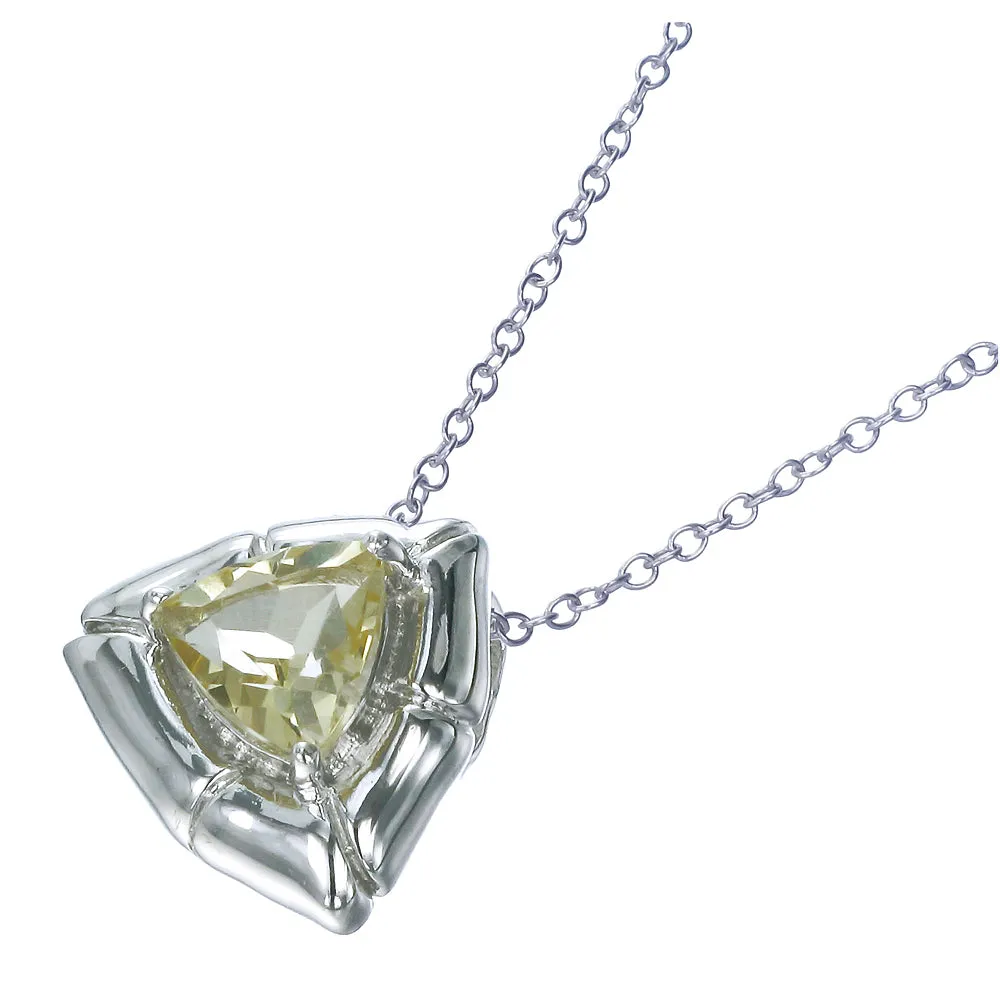 1 cttw Lemon Quartz Pendant Necklace .925 Sterling Silver Rhodium 7 MM Trillion