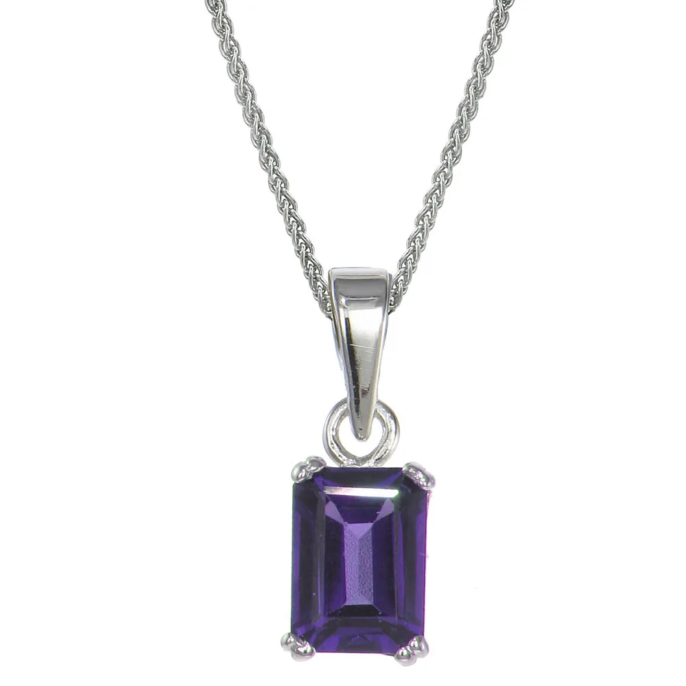 1 cttw Purple Amethyst Pendant Necklace .925 Sterling Silver 7x5 MM Emerald