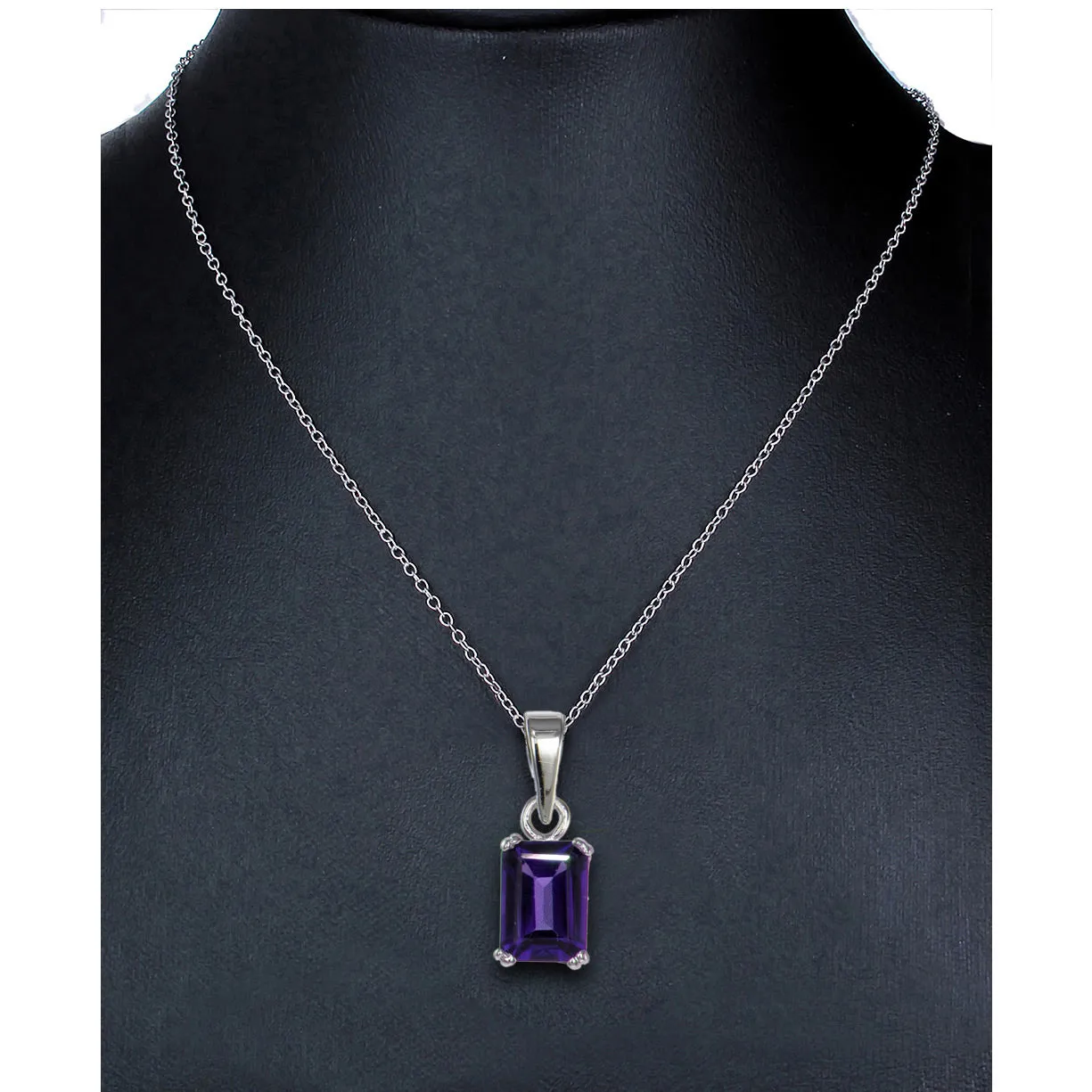 1 cttw Purple Amethyst Pendant Necklace .925 Sterling Silver 7x5 MM Emerald