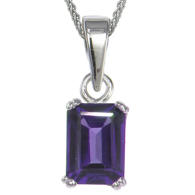 1 cttw Purple Amethyst Pendant Necklace .925 Sterling Silver 7x5 MM Emerald