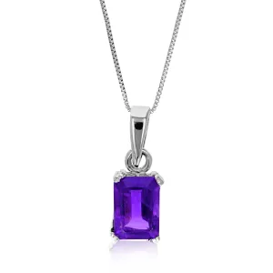 1 cttw Purple Amethyst Pendant Necklace .925 Sterling Silver 7x5 MM Emerald