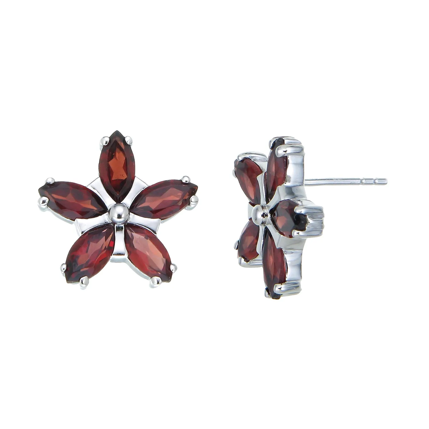 1.20 cttw Garnet Stud Earrings .925 Sterling Silver With Rhodium 7x4 MM Marquise