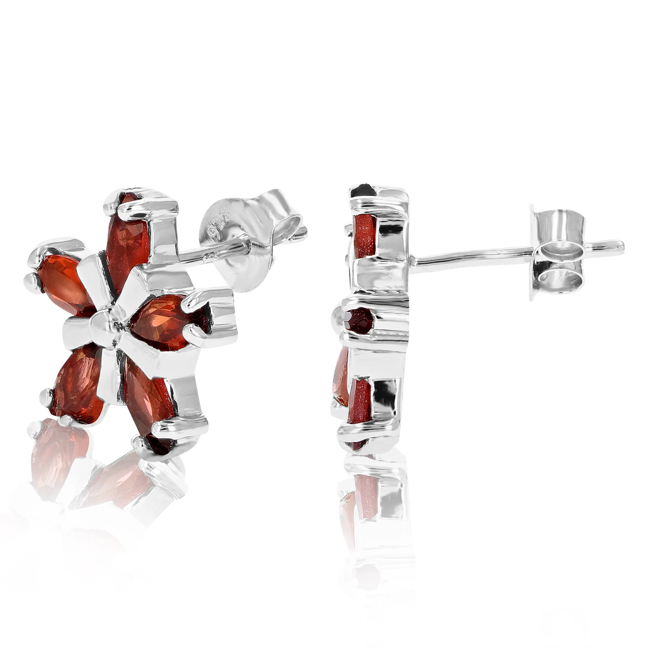 1.20 cttw Garnet Stud Earrings .925 Sterling Silver With Rhodium 7x4 MM Marquise