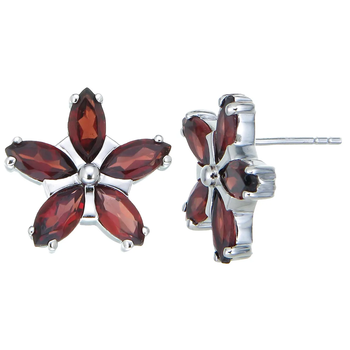 1.20 cttw Garnet Stud Earrings .925 Sterling Silver With Rhodium 7x4 MM Marquise