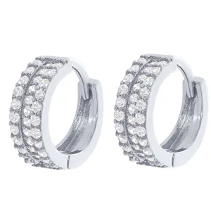 12mm Sterling Silver 3 Row Hoop Earrings with Cubic Zirconia