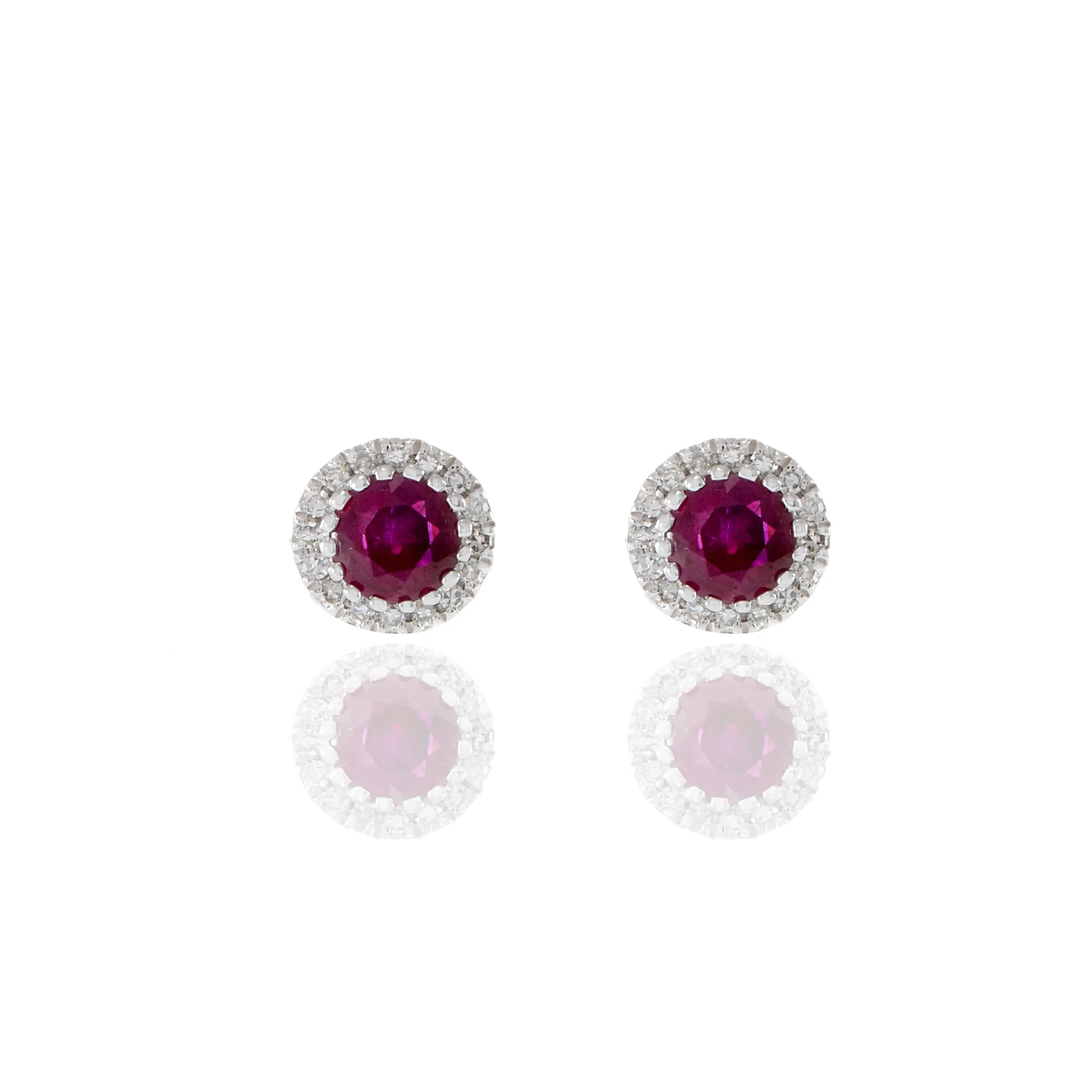 14KT White Gold Round Ruby And Diamond Earrings