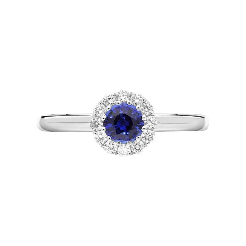 18ct White Gold 0.17ct Sapphire 0.47ct Diamond Halo Ring