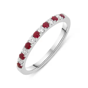 18ct White Gold 0.27ct Ruby Diamond Half Eternity Ring