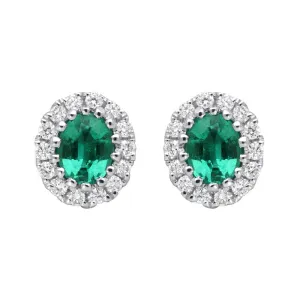 18ct White Gold 0.29ct Emerald Diamond Oval Stud Earrings