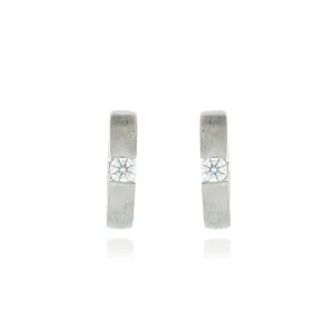 18k White Gold Diamond Huggie Earrings