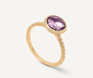 18K Yellow Gold Amethyst Ring with Diamond Pavé Shank