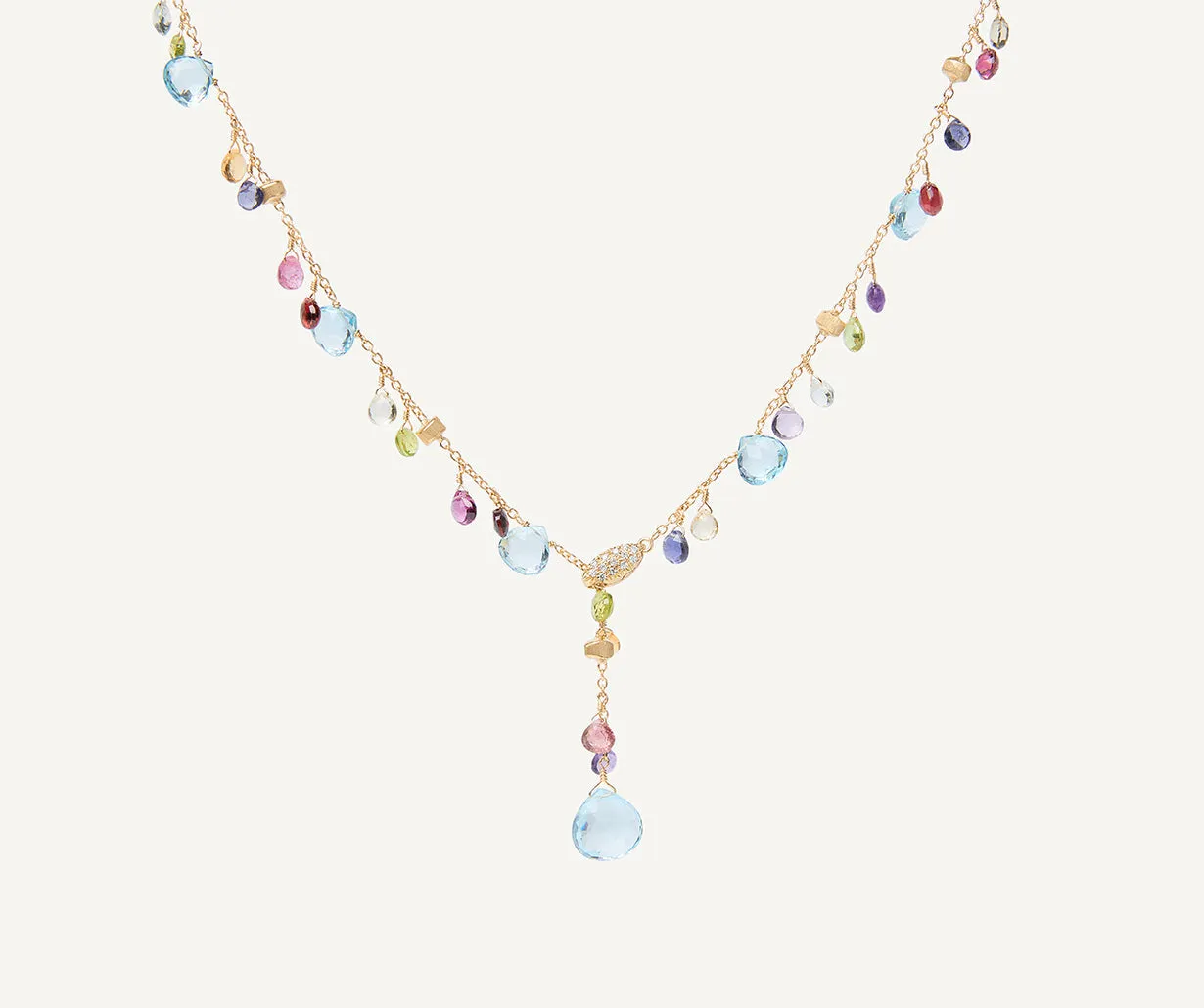 18K Yellow Gold Gemstone Lariat Necklace