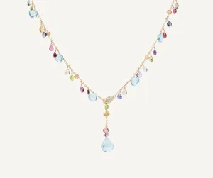 18K Yellow Gold Gemstone Lariat Necklace