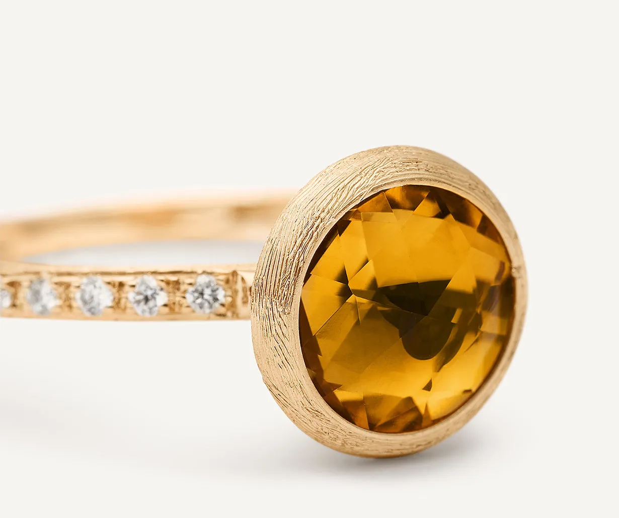 18K Yellow Gold Gemstone Ring with Diamond Pavé Shank