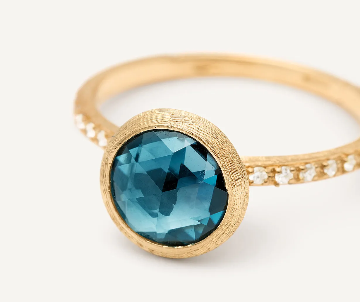 18K Yellow Gold Gemstone Ring with Diamond Pavé Shank