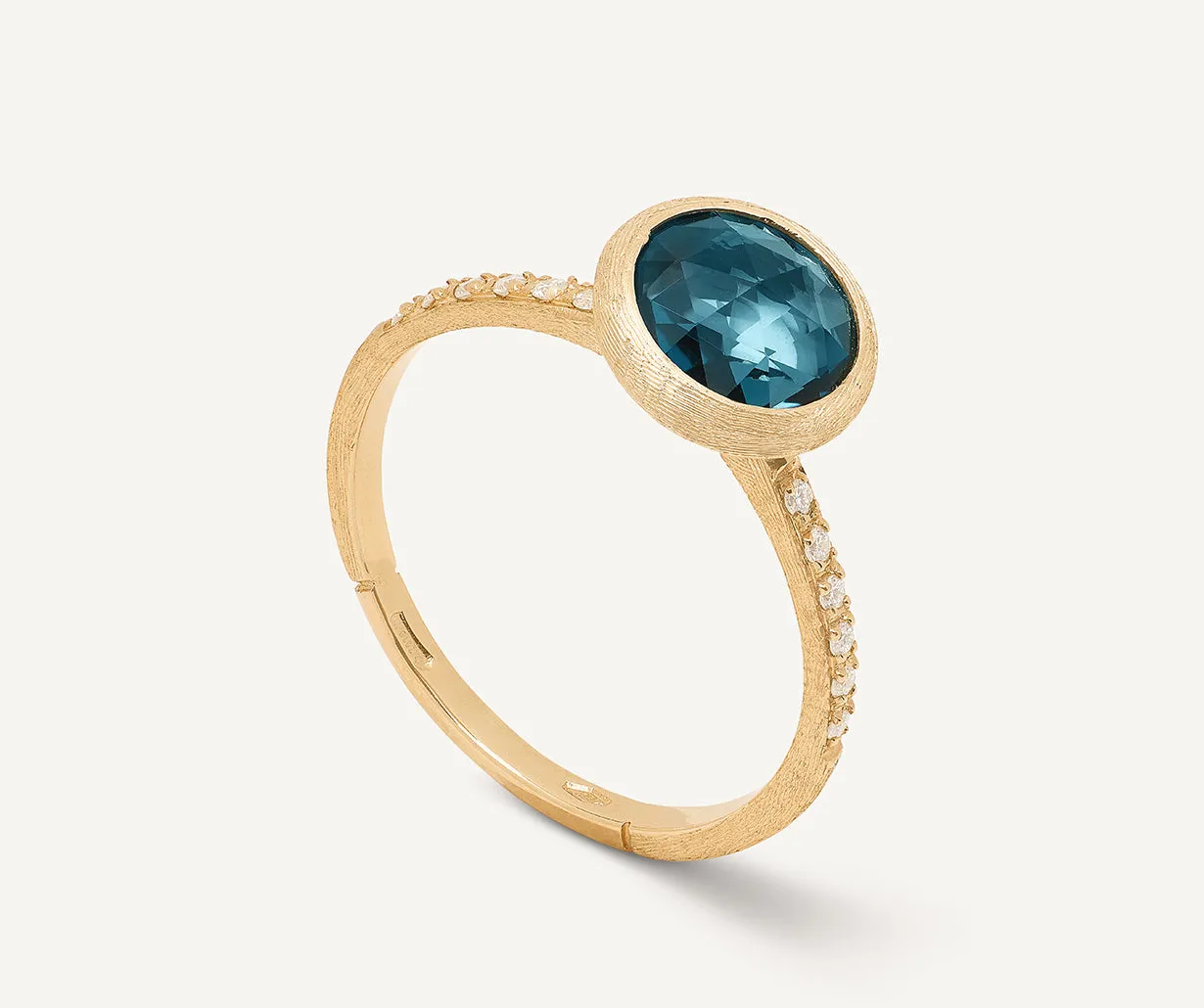 18K Yellow Gold Gemstone Ring with Diamond Pavé Shank