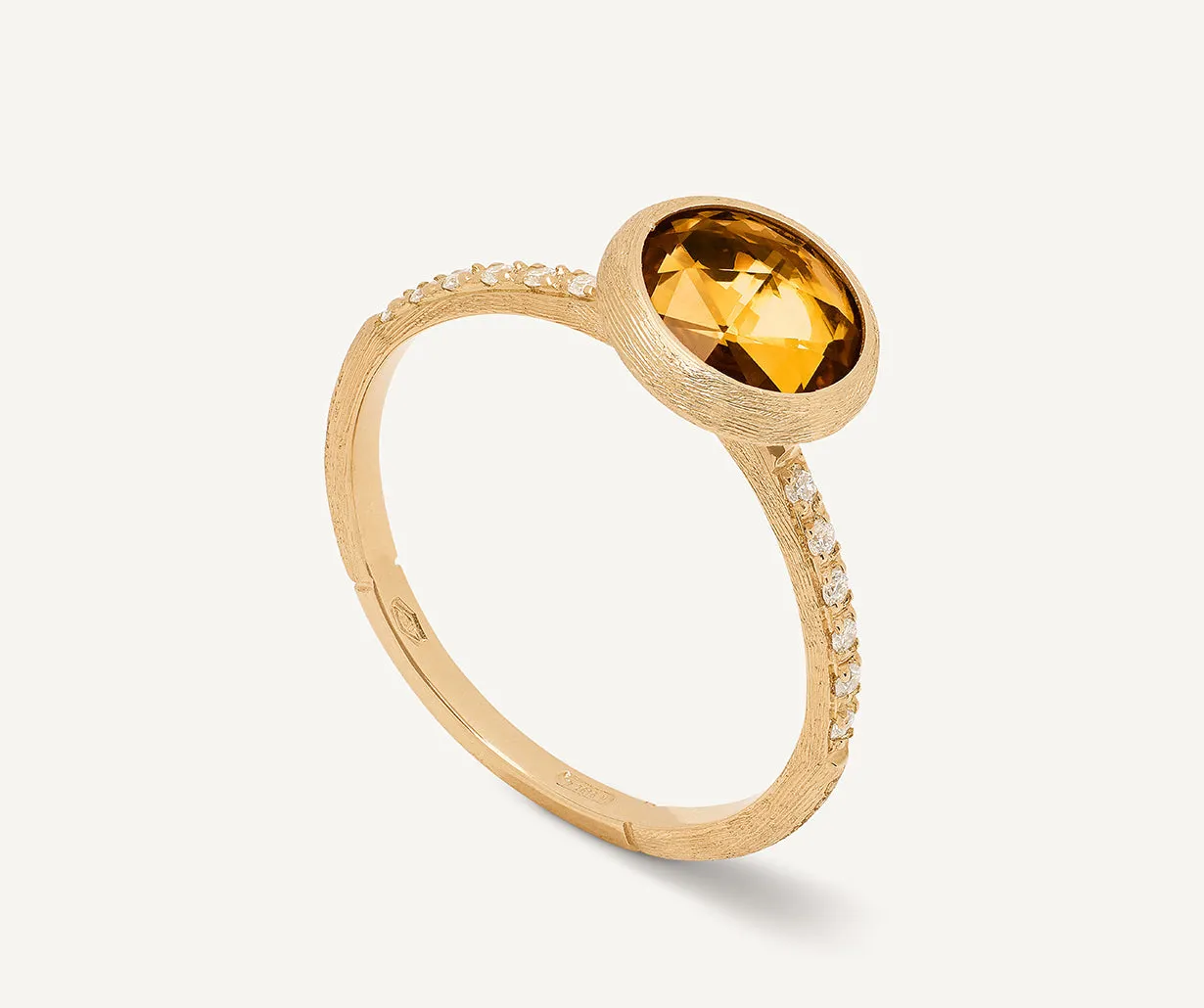 18K Yellow Gold Gemstone Ring with Diamond Pavé Shank