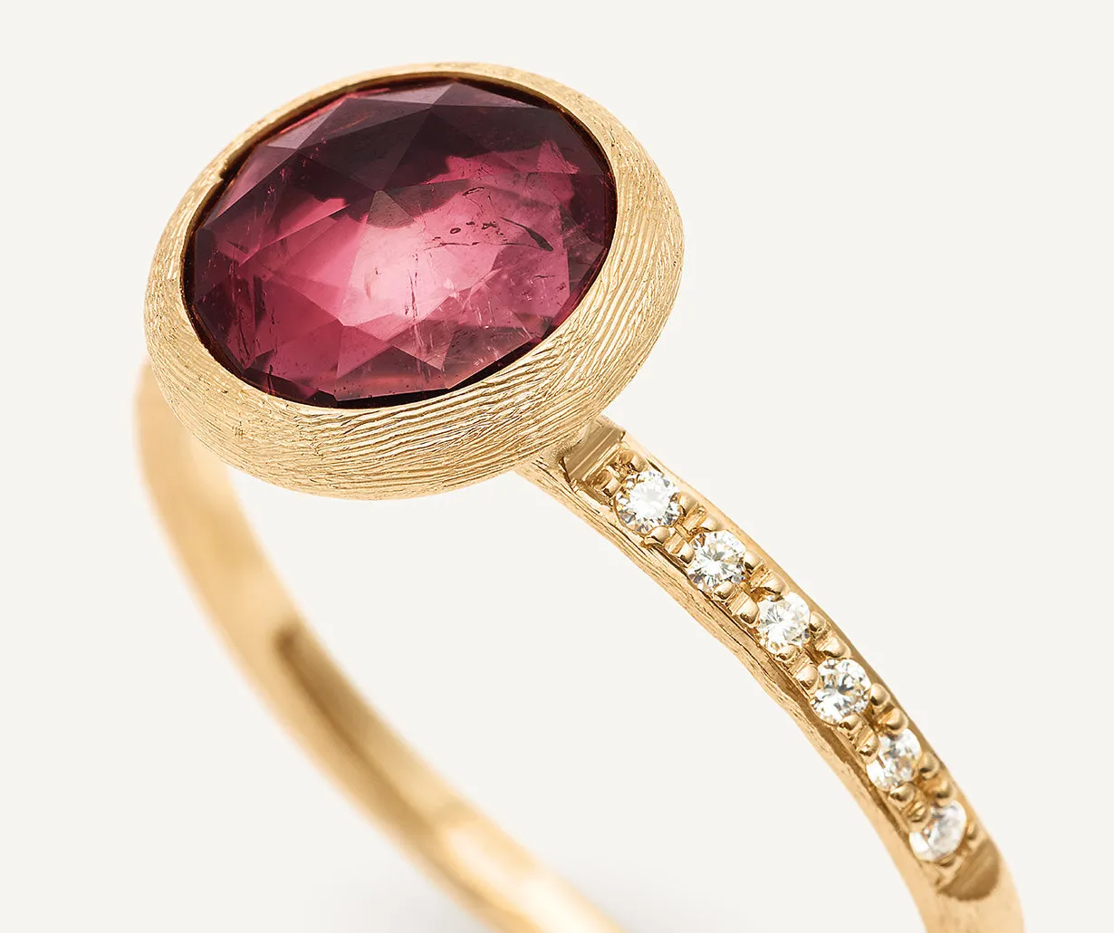 18K Yellow Gold Gemstone Ring with Diamond Pavé Shank