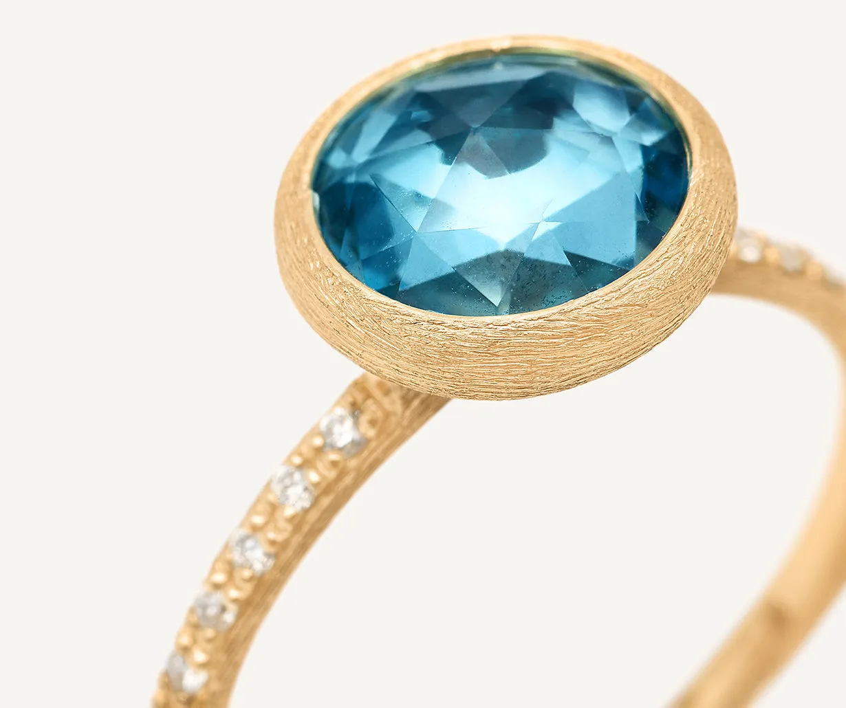 18K Yellow Gold Gemstone Ring with Diamond Pavé Shank