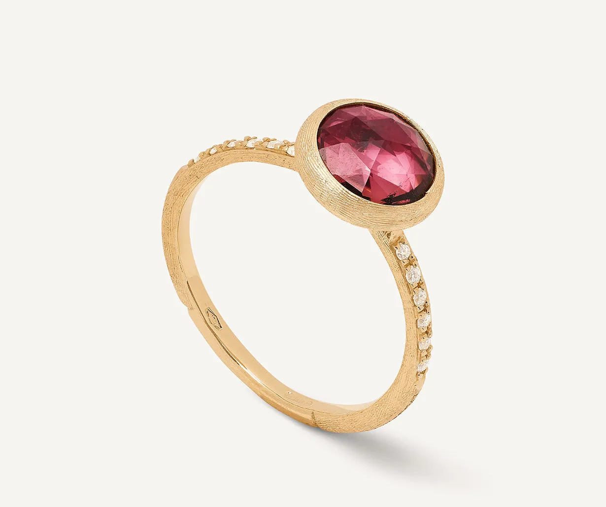 18K Yellow Gold Gemstone Ring with Diamond Pavé Shank