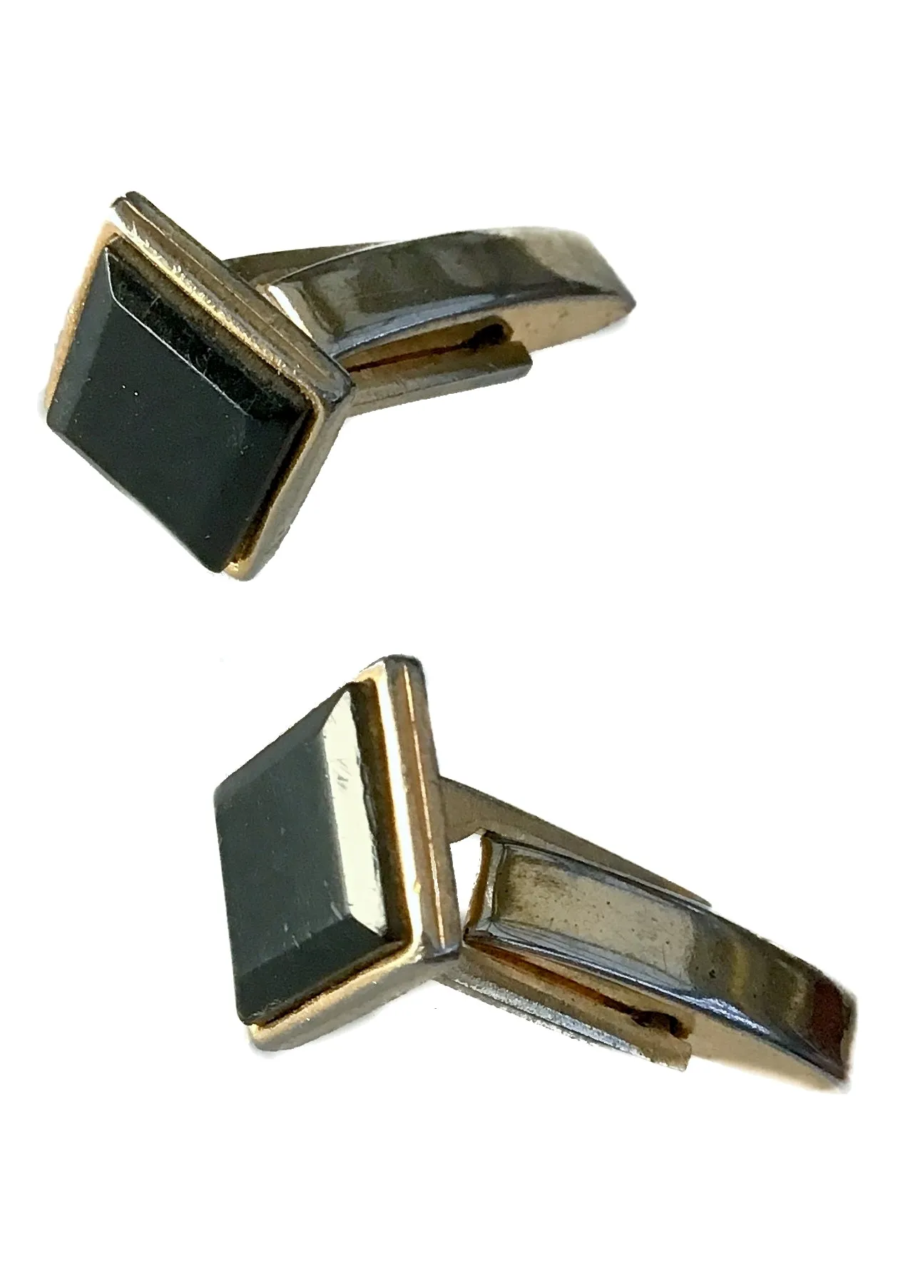 1950s Black Square Cabouchon Goldtone Cufflinks