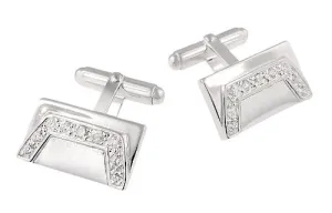 1950's Design Geometric Rectangular Solid Sterling Silver Mid Century Modern Cufflinks with Cubic Zirconia ( CZ ) Gemstones