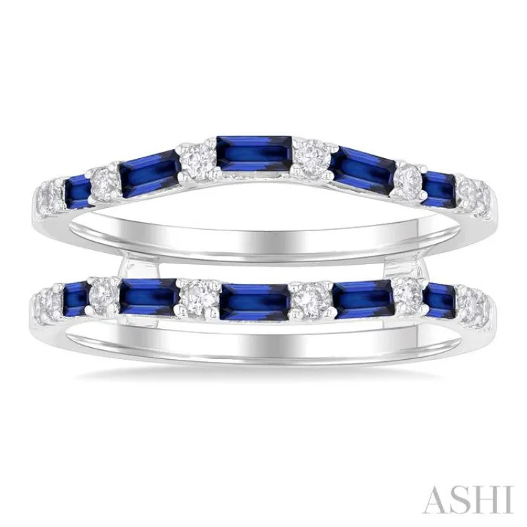 2.10X1.40, 2.90X1.50 & 3.10X1.50MM Baguette Cut Sapphire and 1/5 Ctw Round Cut Diamond Precious Insert Ring in 14K White Gold