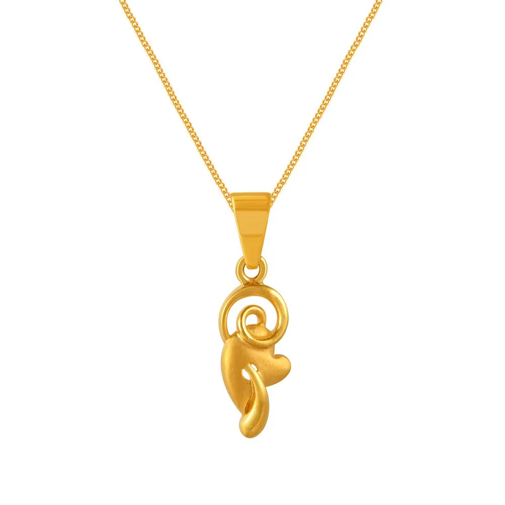 22k Gold Pendant With A Swirling Leaf Design