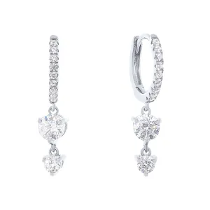 24mm Sterling Silver Pave Hoop Drop Earrings with Cubic Zirconia