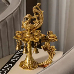 Antique Brass Peacock Design Standing Diya