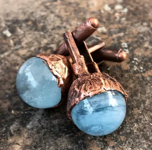 Aquamarine Sphere Cufflinks, Electroformed copper gemstone cuff links