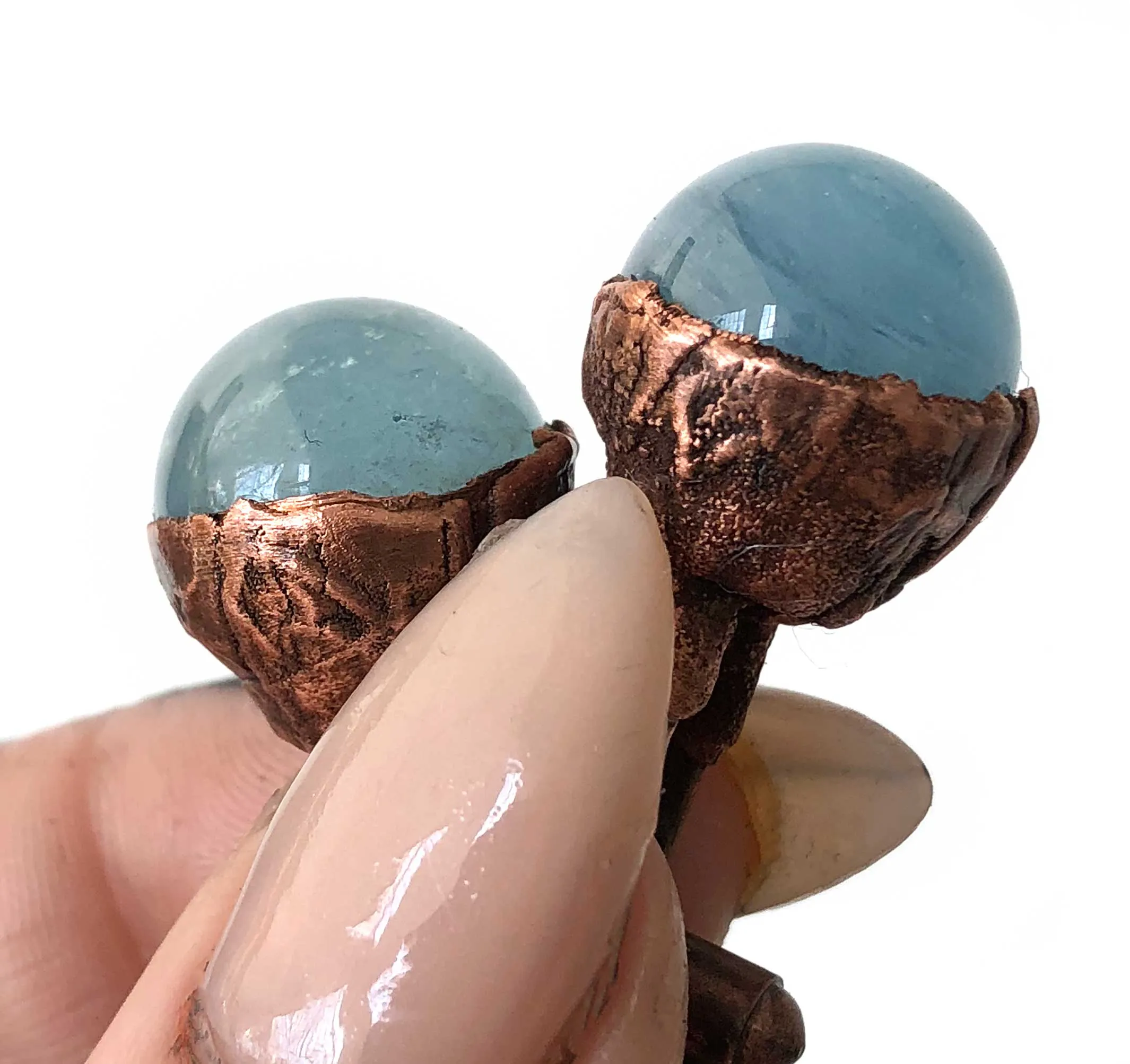 Aquamarine Sphere Cufflinks, Electroformed copper gemstone cuff links