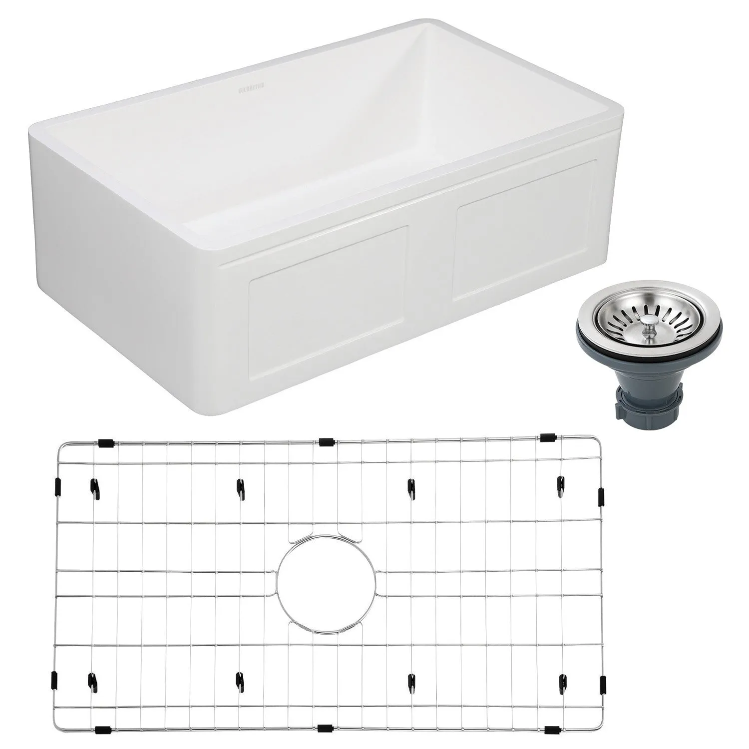 Arcticstone KGKFA301810DS 30-Inch Solid Surface White Stone Apron-Front Single Bowl Farmhouse Kitchen Sink, Matte White/Brushed