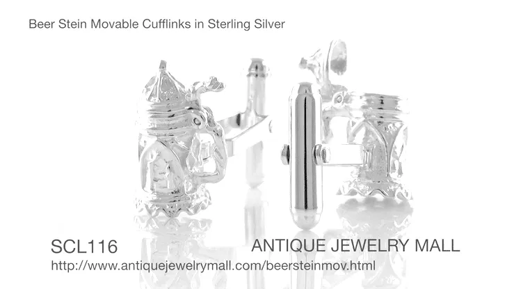 Beer Stein Movable Cufflinks in Sterling Silver