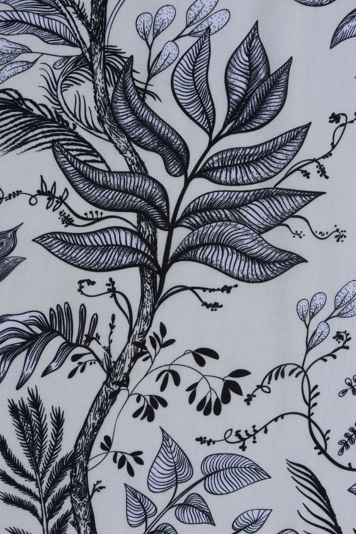 Black and Ivory Wallpaper Inspired Floral Pattern Printed Natural Muslin Silk Fabric