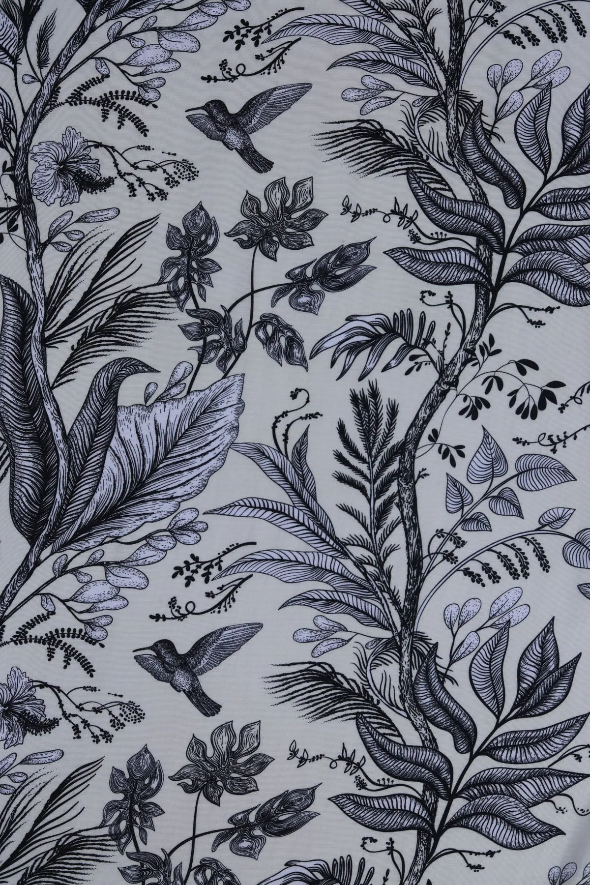 Black and Ivory Wallpaper Inspired Floral Pattern Printed Natural Muslin Silk Fabric