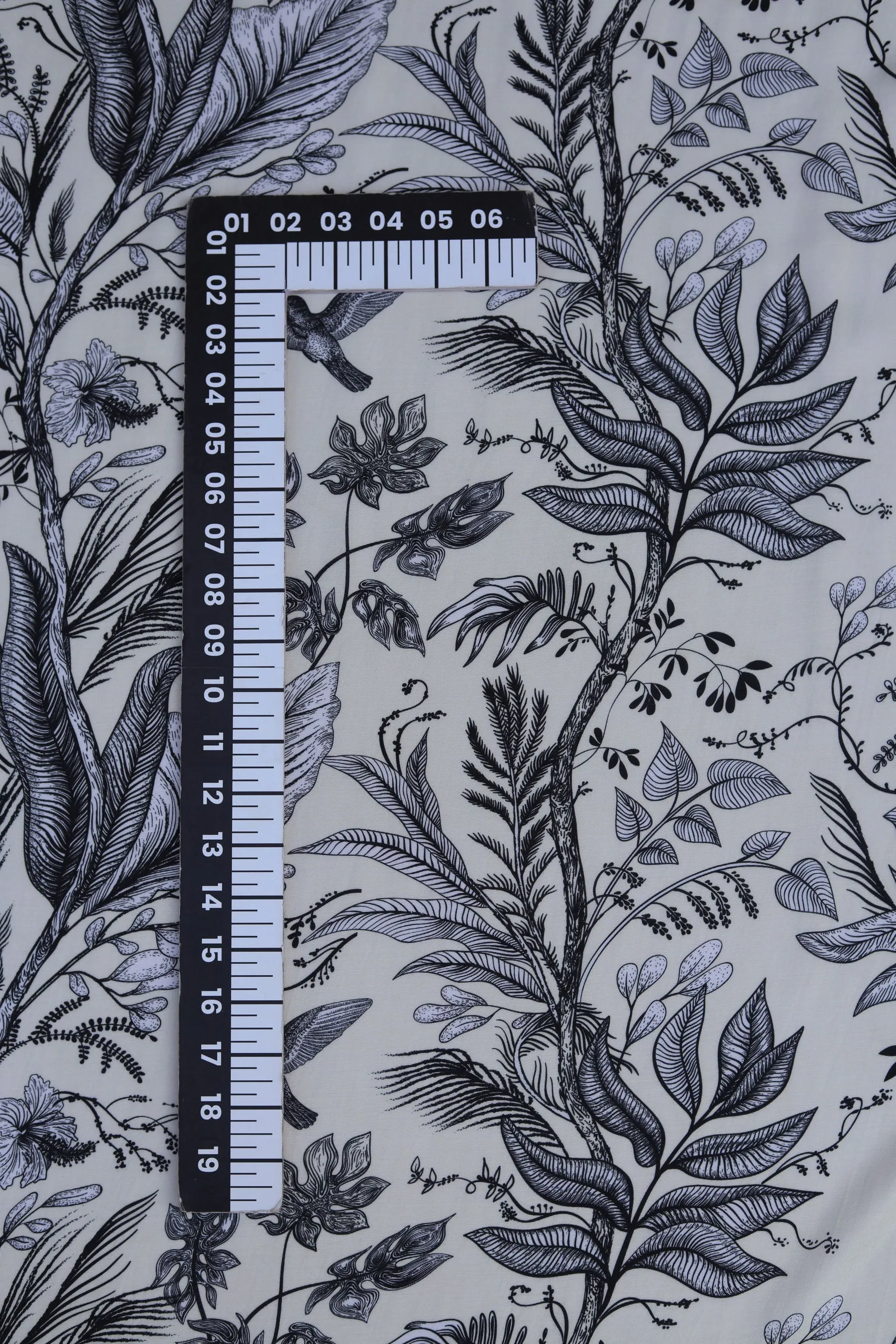 Black and Ivory Wallpaper Inspired Floral Pattern Printed Natural Muslin Silk Fabric