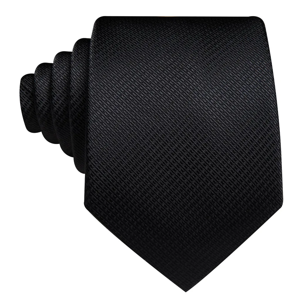 Black Geometric Jacquard Tie, Pocket Square, and Cufflinks Set