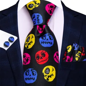 Black Halloween Necktie Set with Skull Design