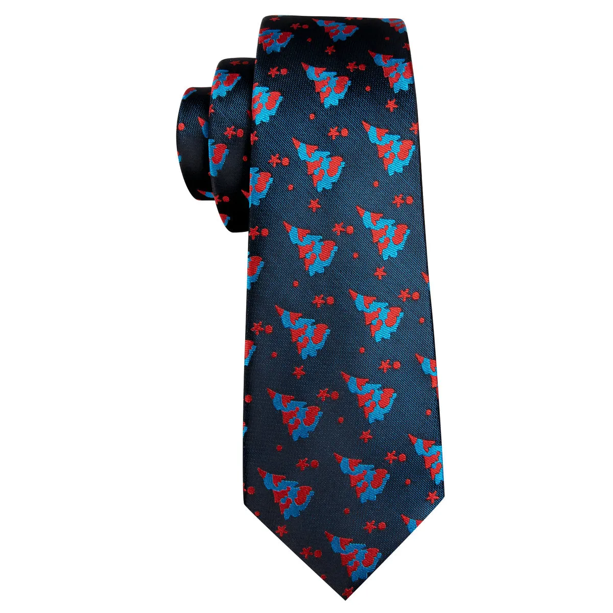 Blue & Red Christmas Jacquard Silk Tie, Pocket Square, and Cufflinks Set