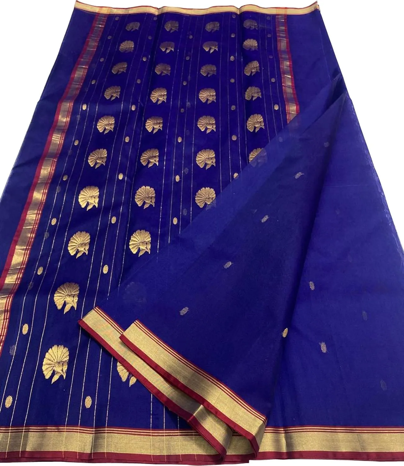 Blue Chanderi Handloom Pure Katan Silk Saree - Elegant Style