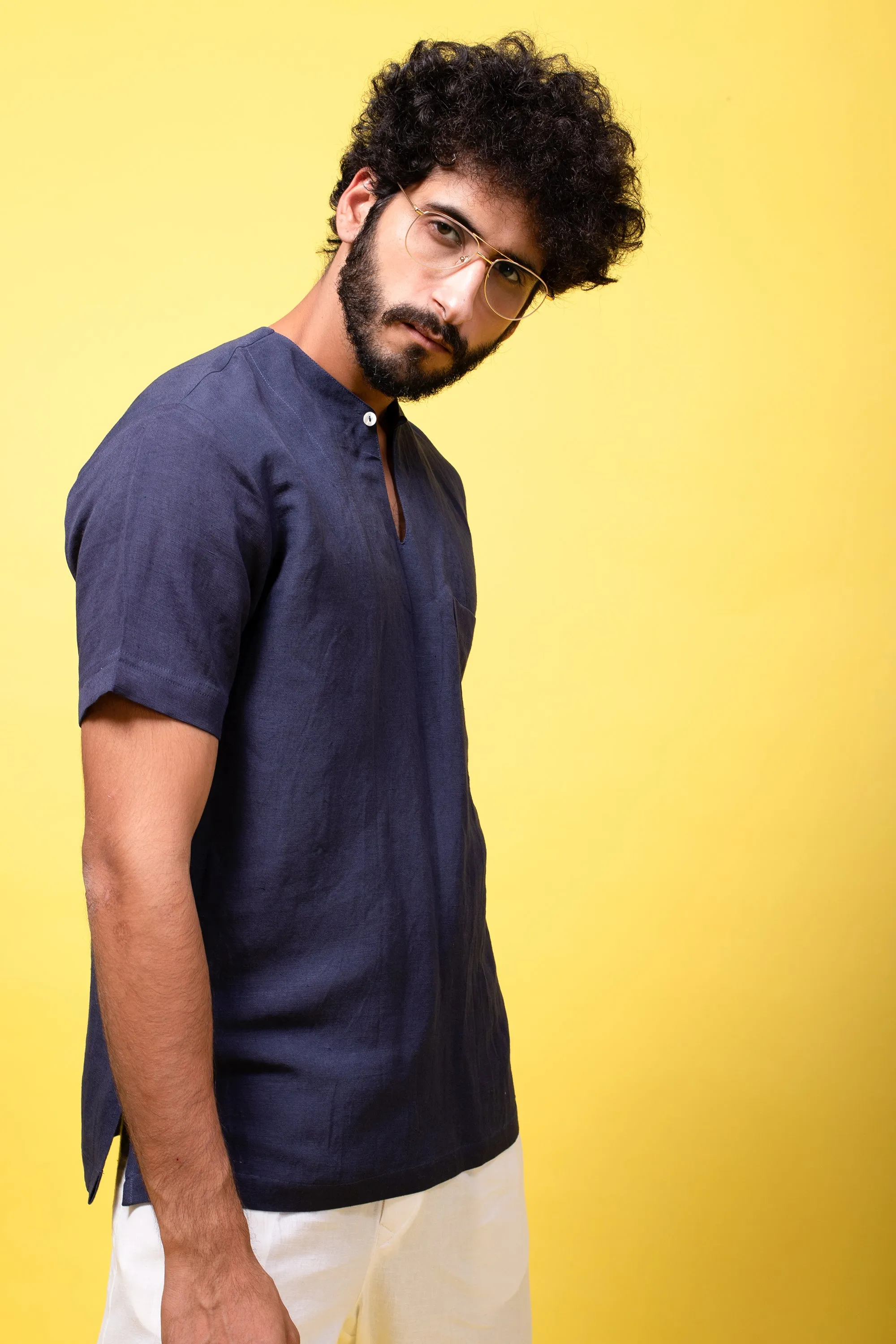 Blue Linen Short Kurta