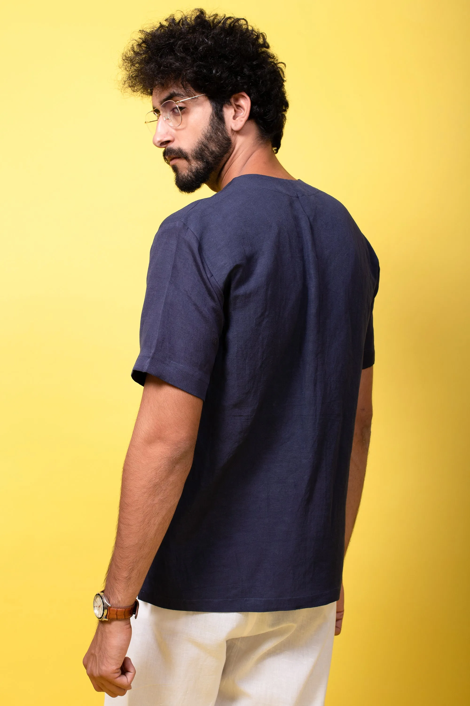 Blue Linen Short Kurta