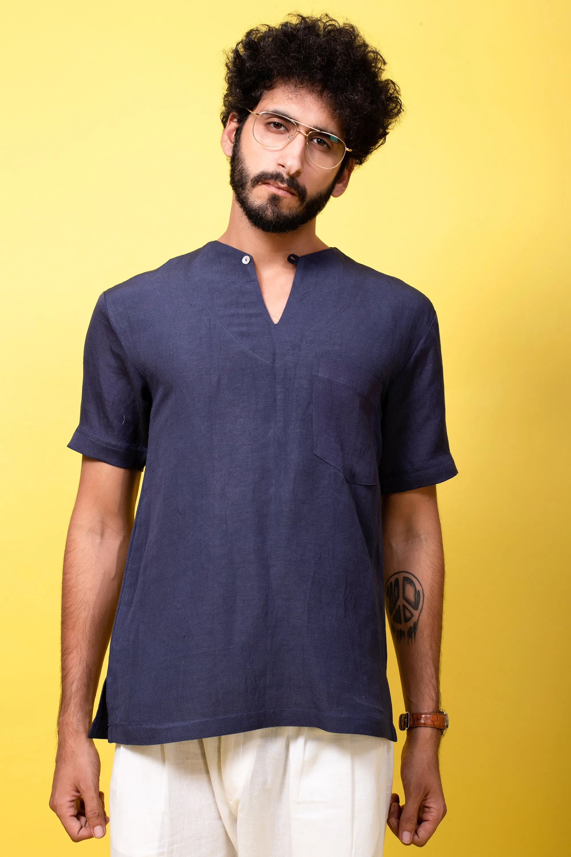 Blue Linen Short Kurta