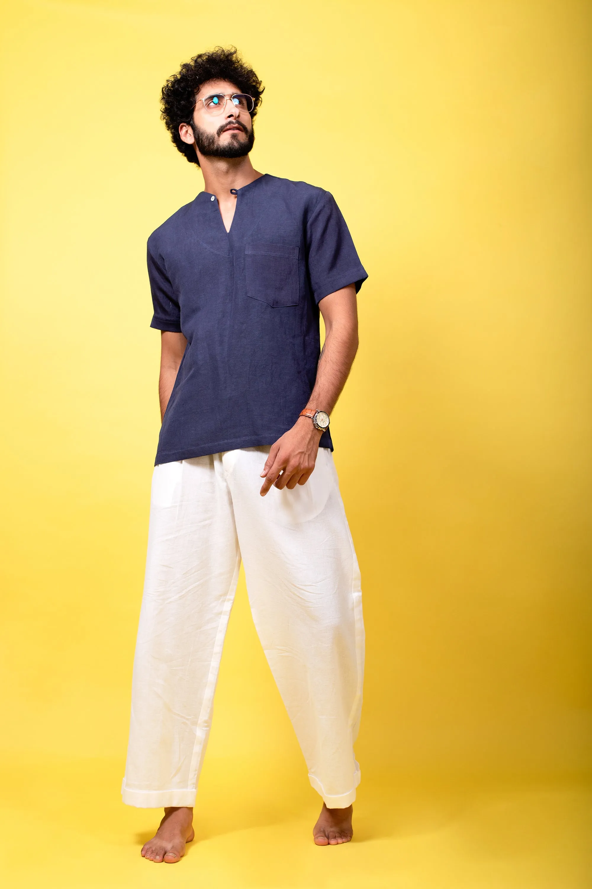 Blue Linen Short Kurta